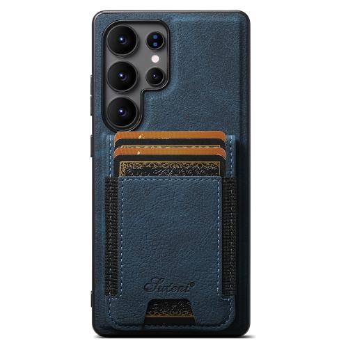 

For Samsung Galaxy S25 Ultra 5G Suteni H17 Litchi Texture Leather MagSafe Detachable Wallet Phone Case(Blue)