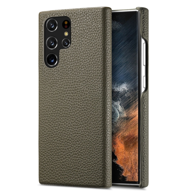 

For Samsung Galaxy S22 Ultra 5G Litchi Oil Edge Leather Back Phone Case(Green)