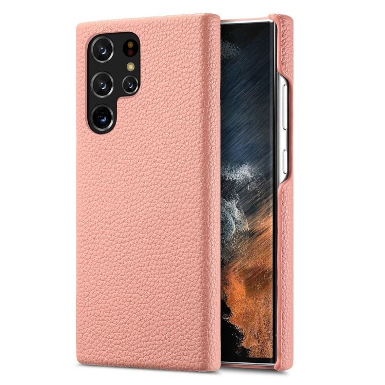 

For Samsung Galaxy S22 Ultra 5G Litchi Oil Edge Leather Back Phone Case(Pink)
