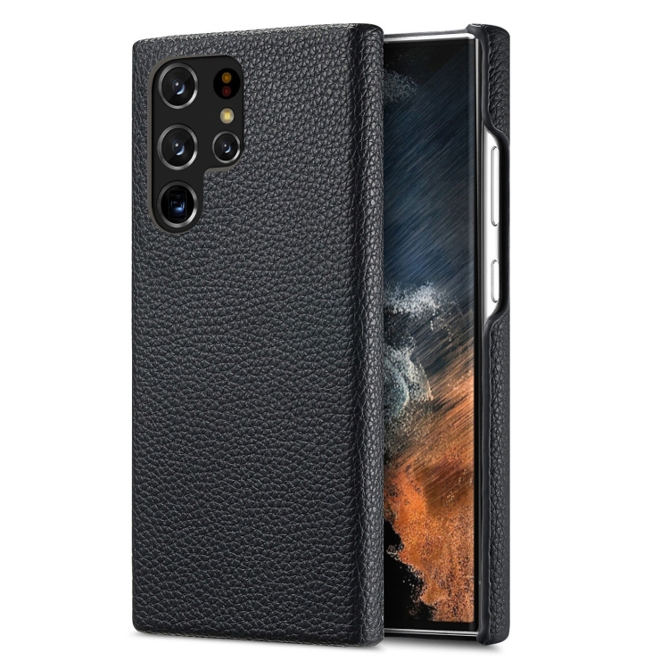 

For Samsung Galaxy S22 Ultra 5G Litchi Oil Edge Leather Back Phone Case(Black)