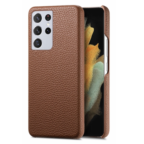 

For Samsung Galaxy S21 Ultra 5G Litchi Oil Edge Leather Back Phone Case(Brown)