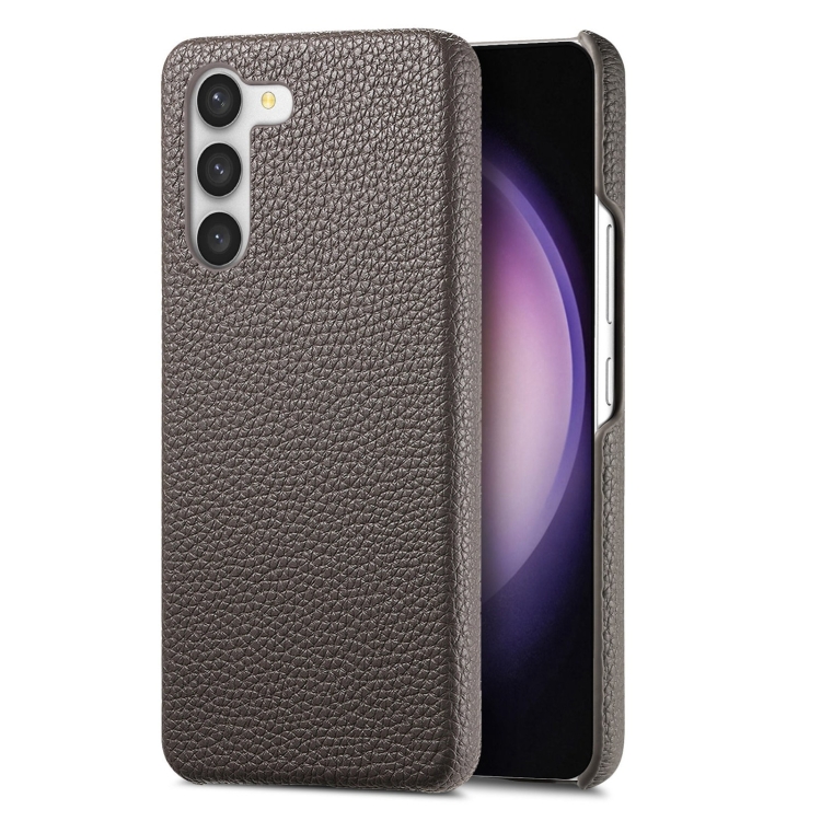 

For Samsung Galaxy S23 5G Litchi Oil Edge Leather Back Phone Case(Grey)
