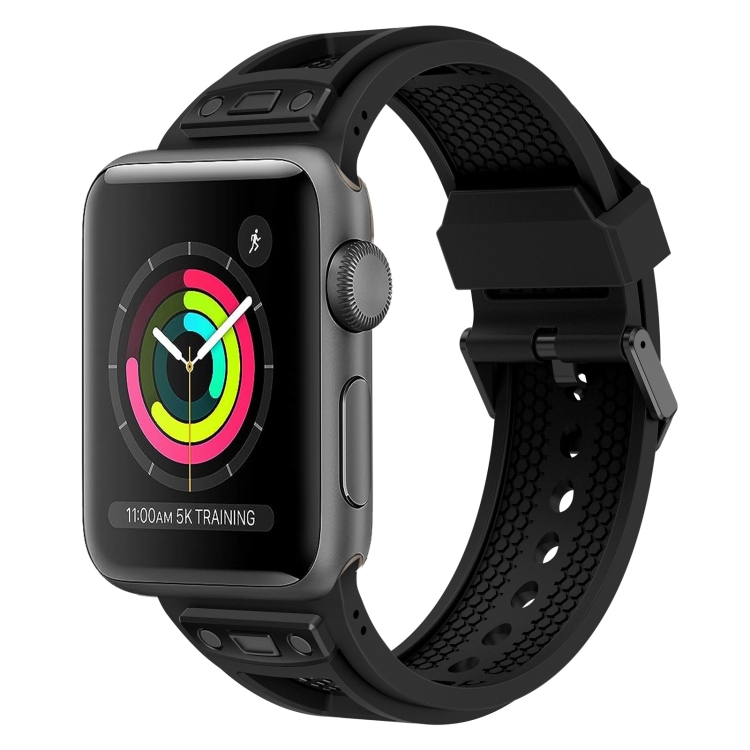 

For Apple Watch Series 3 42mm Breathable Stainless Steel Mesh TPU Watch Band(Black Black)
