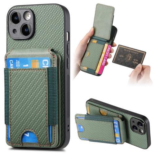 

For iPhone 13 Carbon Fiber Vertical Flip Wallet Stand Phone Case(Green)