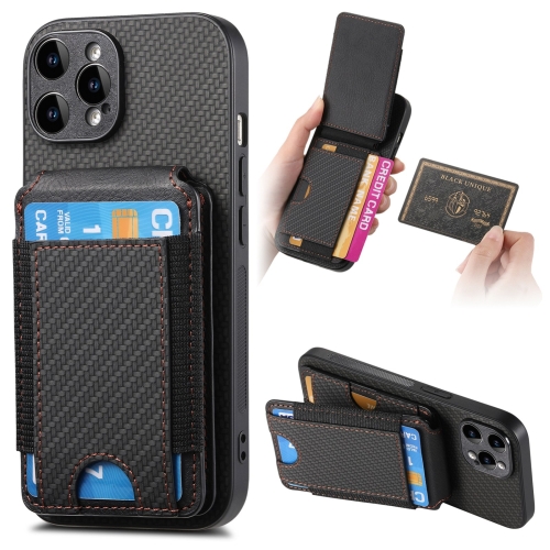 

For iPhone 12 Pro Max Carbon Fiber Vertical Flip Wallet Stand Phone Case(Black)