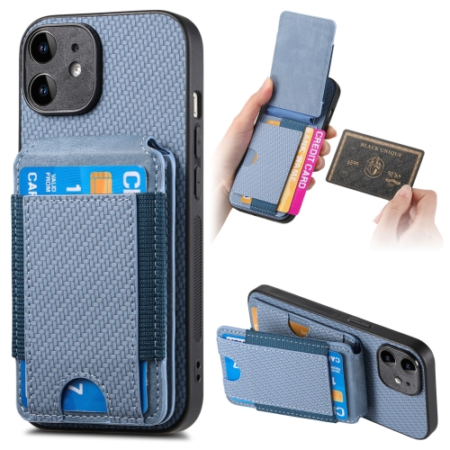 

For iPhone 11 Carbon Fiber Vertical Flip Wallet Stand Phone Case(Blue)