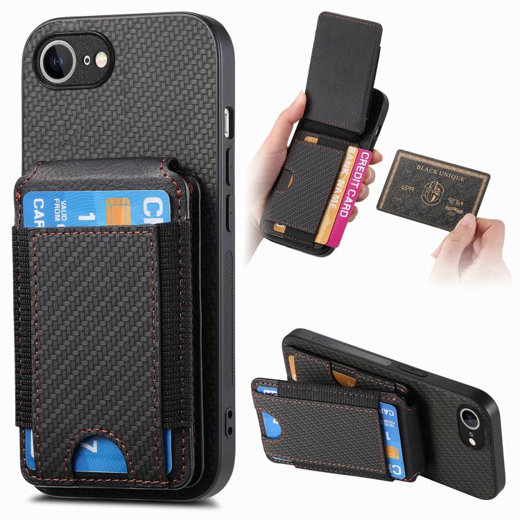 

For iPhone 16e Carbon Fiber Vertical Flip Wallet Stand Phone Case(Black)