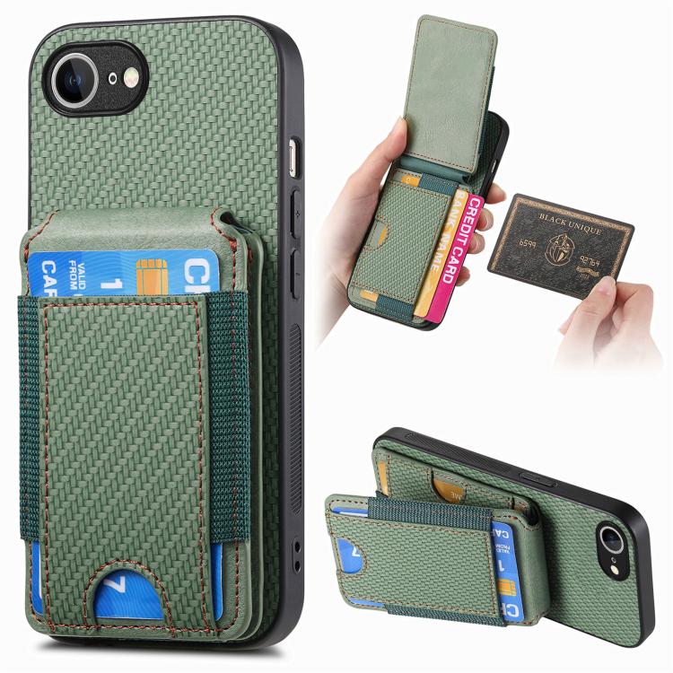 

For iPhone 16e Carbon Fiber Vertical Flip Wallet Stand Phone Case(Green)