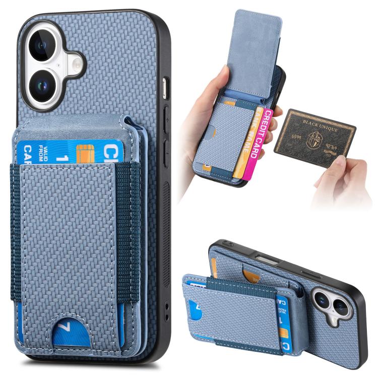 

For iPhone 17 Carbon Fiber Vertical Flip Wallet Stand Phone Case(Blue)
