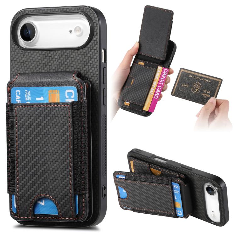

For iPhone Air Carbon Fiber Vertical Flip Wallet Stand Phone Case(Black)