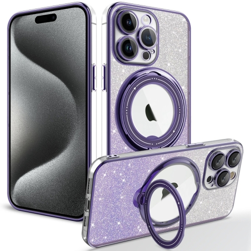 

For iPhone 15 Pro Max Rotation MagSafe Holder Gradient Glitter TPU Phone Case(Night Purple)