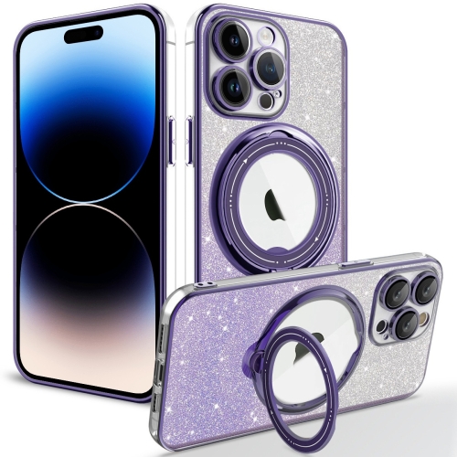 

For iPhone 14 Pro Max Rotation MagSafe Holder Gradient Glitter TPU Phone Case(Night Purple)