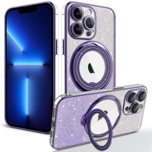 

For iPhone 13 Pro Rotation MagSafe Holder Gradient Glitter TPU Phone Case(Night Purple)