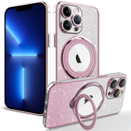 

For iPhone 13 Pro Rotation MagSafe Holder Gradient Glitter TPU Phone Case(Pink)