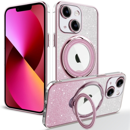 

For iPhone 13 Rotation MagSafe Holder Gradient Glitter TPU Phone Case(Pink)