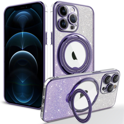 

For iPhone 12 Pro Max Rotation MagSafe Holder Gradient Glitter TPU Phone Case(Night Purple)