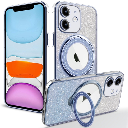 

For iPhone 11 Rotation MagSafe Holder Gradient Glitter TPU Phone Case(Sierra Blue)