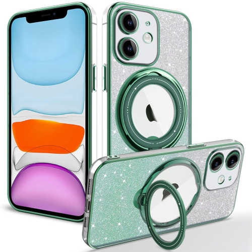 

For iPhone 11 Rotation MagSafe Holder Gradient Glitter TPU Phone Case(Cangling)