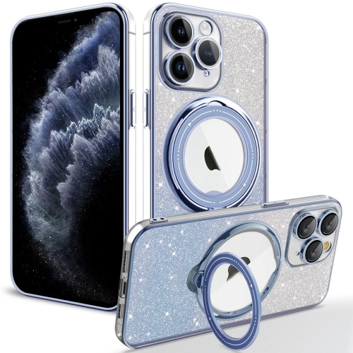 

For iPhone 11 Pro Rotation MagSafe Holder Gradient Glitter TPU Phone Case(Sierra Blue)