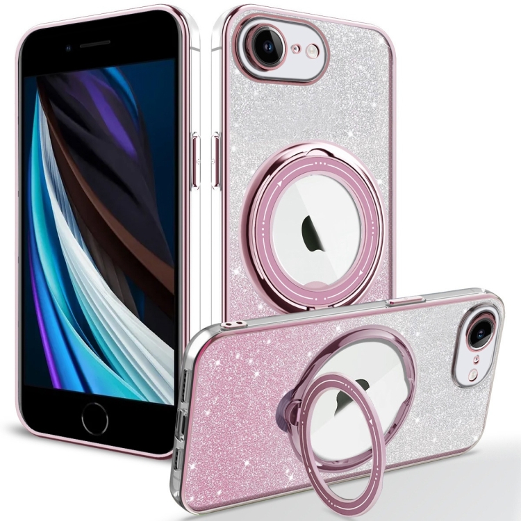 

For iPhone 7 / 8 / SE 20222 Rotation MagSafe Holder Gradient Glitter TPU Phone Case(Pink)