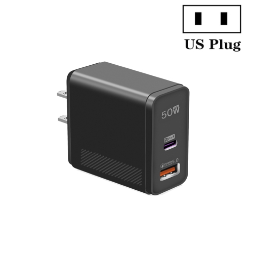 QC5.0 USB / PD25W Type-C Super Fast Charging Full Protocol Phone Charger, US Plug(Black)
