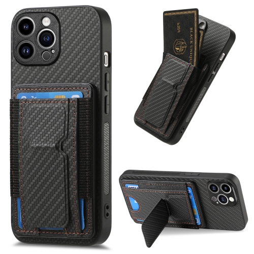 

For iPhone 13 Pro Carbon Fiber Fold Stand Elastic Card Bag Phone Case(Black)