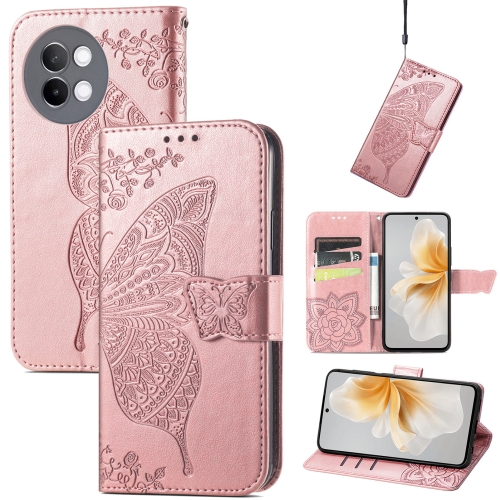 

For vivo S18e Butterfly Love Flower Embossed Leather Phone Case(Rose Gold)