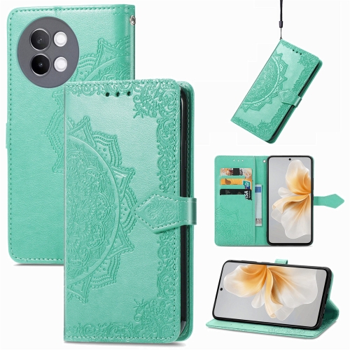 

For vivo S18 Mandala Flower Embossed Leather Phone Case(Green)