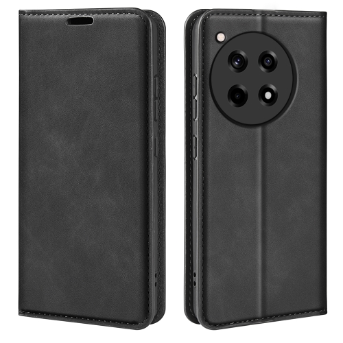 

For OnePlus 12R Retro-skin Magnetic Suction Leather Phone Case(Black)