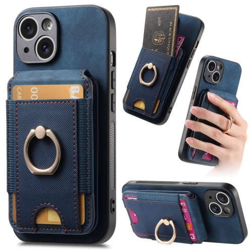 

For iPhone 13 Retro Splitable Magnetic Stand Card Bag Leather Phone Case(Blue)