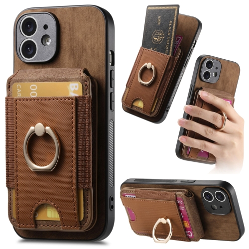 For iPhone 11 Retro Splitable Magnetic Stand Card Bag Leather Phone Case(Brown) customized logo vegetable tanned genuine leather keychain layer cowhide car key chain ring laser engrave vintage keyring gift