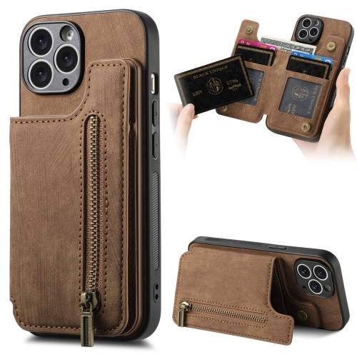 

For iPhone 11 Pro Max Retro Leather Zipper Wallet Back Phone Case(Brown)