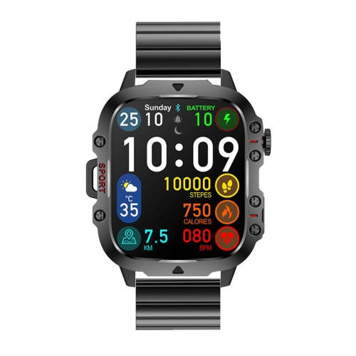 

QX11 1.96 inch Color Screen Smart Watch Slub Steel Strap Support Bluetooth Call(Black)