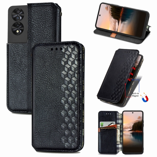 

For TCL 40 Nxtpaper 5G Cubic Grid Pressed Magnetic Leather Phone Case(Black)