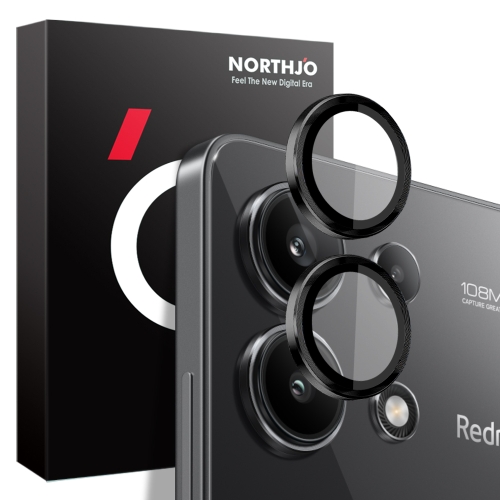 

For Xiaomi Redmi Note 13 4G NORTHJO Camera LensCD Vein Metal Ring Tempered Glass Film(Black)