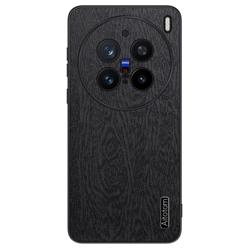 

For vivo X200 Pro Tree Bark Leather Shockproof Phone Case(Black)