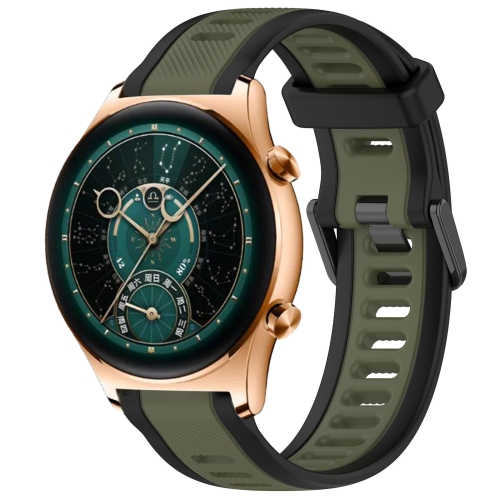

For Honor Watch GS 4 22mm Two Color Textured Silicone Watch Band(Green+Black)