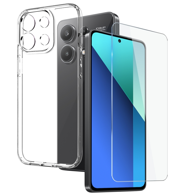 

For Xiaomi Redmi Note 13 4G NORTHJO Transparent TPU Phone Case with Tempered Glass Film(Transparent)