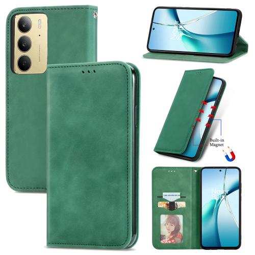 

For Realme C75 Retro Skin Feel Magnetic Leather Phone Case(Green)