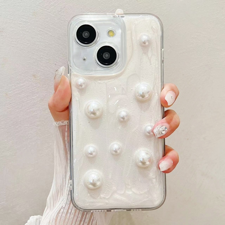 

For iPhone 15 Plus Cream Gum Decoden TPU Phone Case(Pearl)