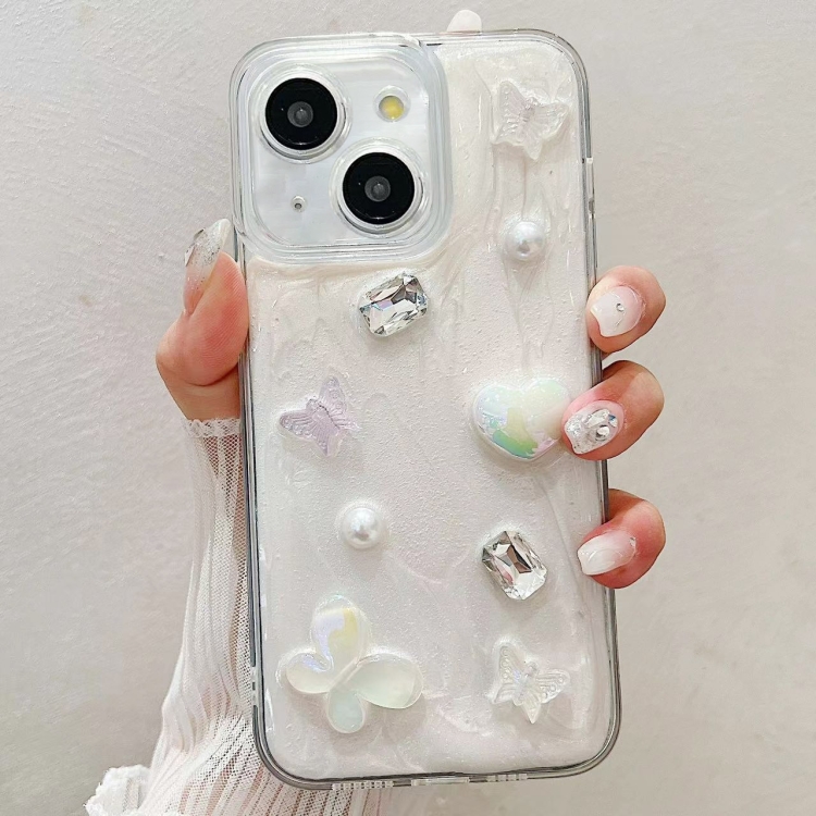 

For iPhone 15 Plus Cream Gum Decoden TPU Phone Case(Butterfly)