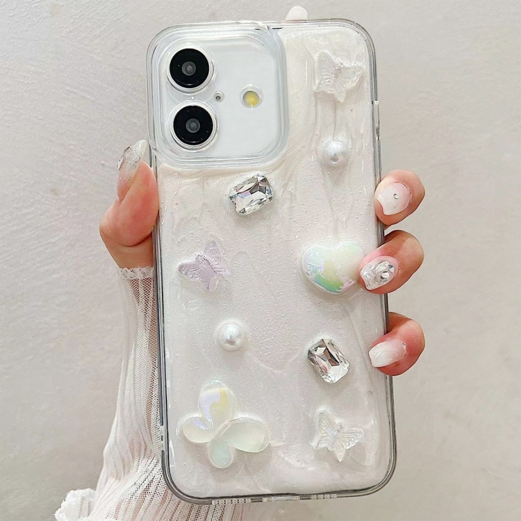 

For iPhone 16 Cream Gum Decoden TPU Phone Case(Butterfly)