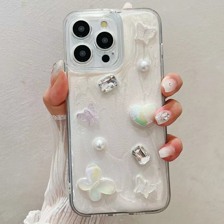 

For iPhone 16 Pro Cream Gum Decoden TPU Phone Case(Butterfly)