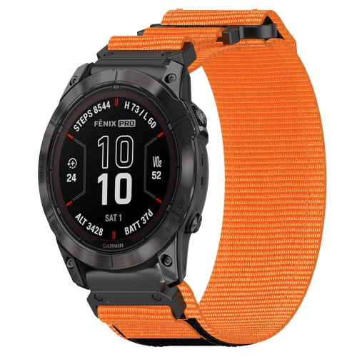 For Garmin Fenix 7X Pro 51mm 26mm Nylon Hook And Loop Fastener Watch Band(Orange) smart wireless bt5 0 headset music glasses outdoor cycling sports headphone nylon lens stable pairing built in speaker red