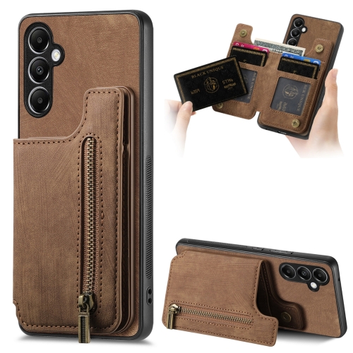 For Samsung Galaxy S23 FE 5G Retro Leather Zipper Wallet Back Phone Case(Brown) new pu leather high grade retro vintage notebook password book planner office lady privacy protection stationery