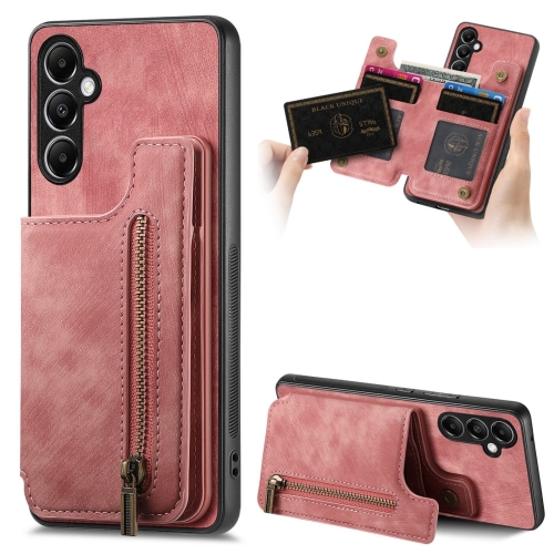 

For Samsung Galaxy A14 4G/5G Retro Leather Zipper Wallet Back Phone Case(Pink)