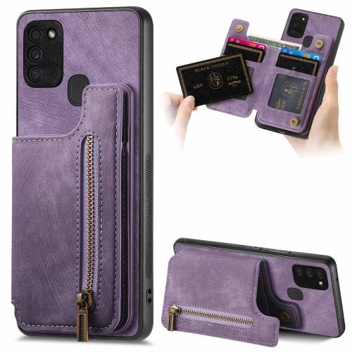 

For Samsung Galaxy S20 FE Retro Leather Zipper Wallet Back Phone Case(Purple)