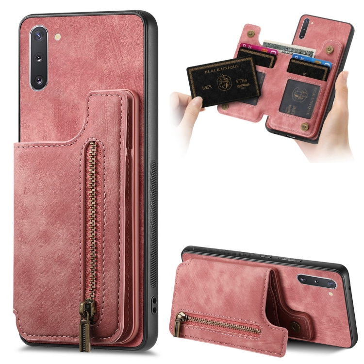 

For Samsung Galaxy Note10 Retro Leather Zipper Wallet Back Phone Case(Pink)