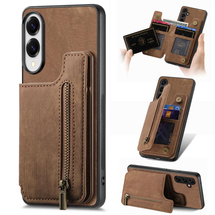 

For Samsung Galaxy S25 Edge 5G Retro Leather Zipper Wallet Back Phone Case(Brown)