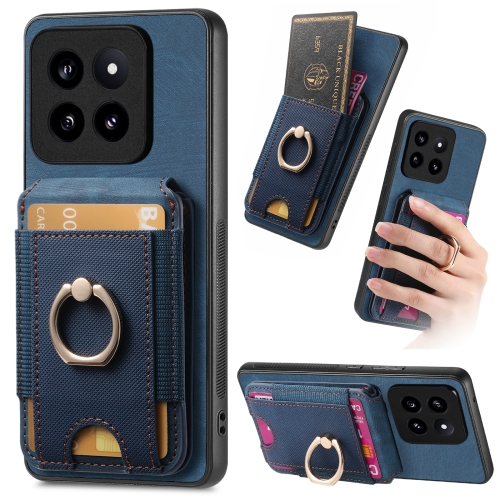 

For Xiaomi 14 Pro Retro Splitable Magnetic Stand Card Bag Leather Phone Case(Blue)